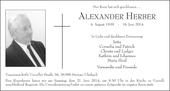 Traueranzeige von Alexander Herber 