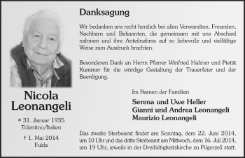 Traueranzeige von Nicola Leonangeli 