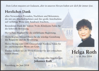 Traueranzeige von Helga Roth 