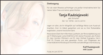 Traueranzeige von Tanja Radziejewski 