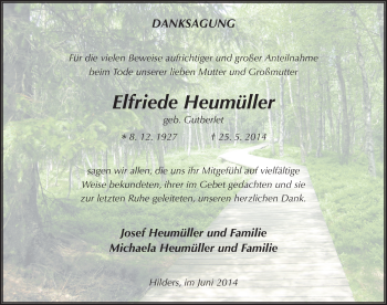 Traueranzeige von Elfriede Heumüller 