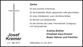 Traueranzeige von Josef Kremer 