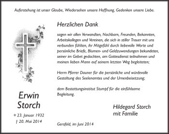 Traueranzeige von Erwin Storch 