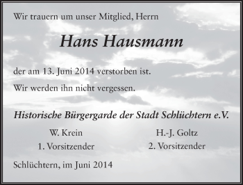Traueranzeige von Hans Hausmann 