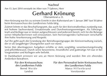 Traueranzeige von Gerhard Krönung 
