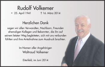 Traueranzeige von Rudolf Volkemer 