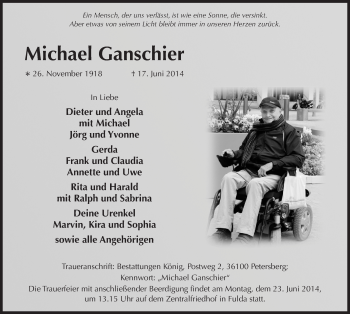 Traueranzeige von Michael Ganschier 