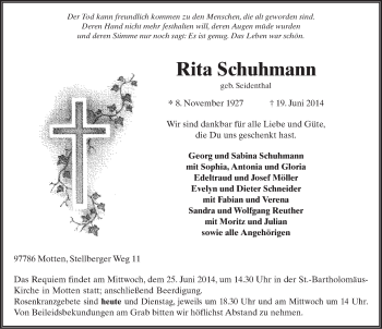 Traueranzeige von Rita Schuhmann 