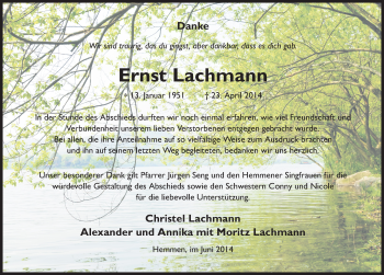 Traueranzeige von Ernst Lachmann 