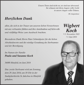 Traueranzeige von Wigbert Koch 