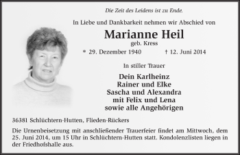 Traueranzeige von Marianne Heil 