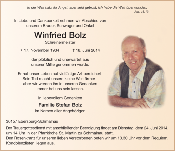 Traueranzeige von Winfried Bolz 