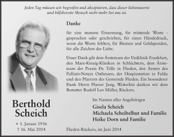 Traueranzeige von Berthold Scheich 