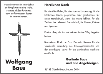 Traueranzeige von Wolfgang Baus 