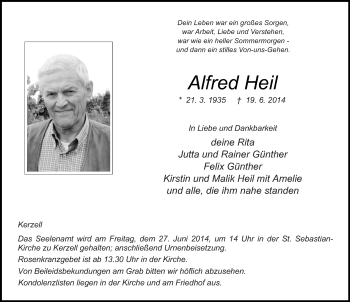 Traueranzeige von Alfred Heil 