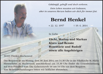 Traueranzeige von Bernd Henkel 