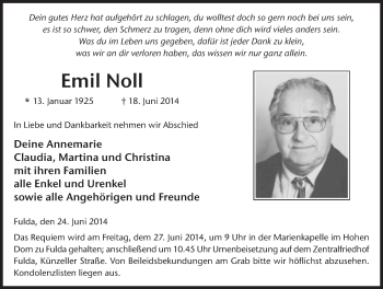 Traueranzeige von Emil Noll 