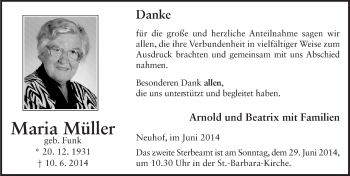 Traueranzeige von Maria Müller 