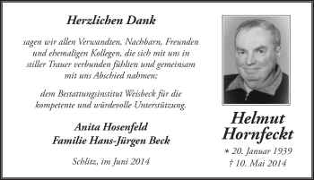 Traueranzeige von Helmut Hornfeckt 