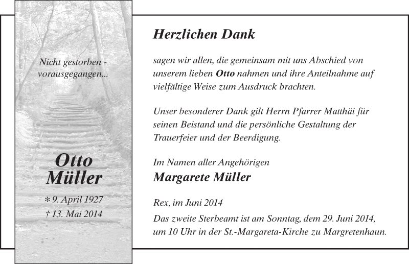  Traueranzeige für Otto Müller vom 27.06.2014 aus 