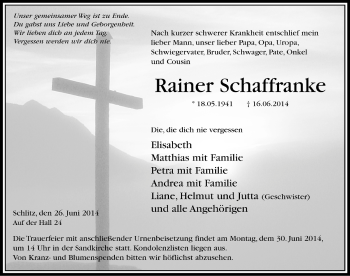 Traueranzeige von Rainer Schaffranke 