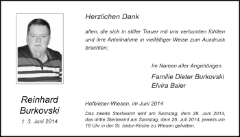 Traueranzeige von Reinhard Burkovski 