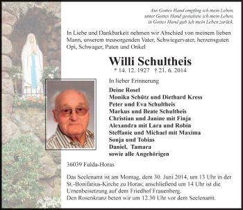 Traueranzeige von Willi Schultheis 