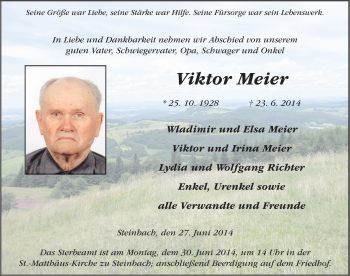 Traueranzeige von Viktor Meier 