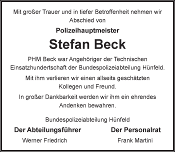 Traueranzeige von Stefan Beck 