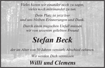 Traueranzeige von Stefan Beck 