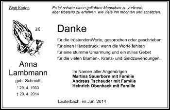 Traueranzeige von Anna Lambmann 