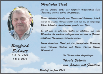 Traueranzeige von Siegfried Schmitt 
