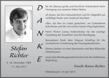 Traueranzeige von Stefan Richter 