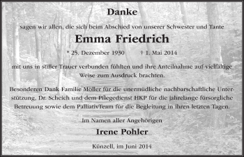 Traueranzeige von Emma Friedrich 