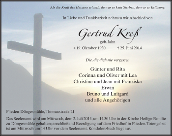 Traueranzeige von Gertrud Kreß 