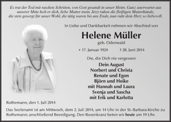 Traueranzeige von Helene Müller 