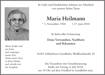 Traueranzeige von Maria Heilmann 