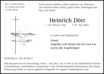 Traueranzeige von Heinrich Dörr 