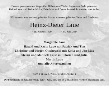 Traueranzeige von Heinz-Dieter Laue 