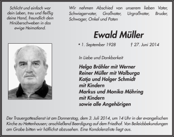 Traueranzeige von Ewald Müller 