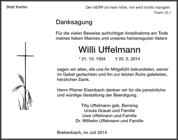 Traueranzeige von Willi Uffelmann 