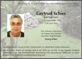 Traueranzeige von Gertrud Schier 