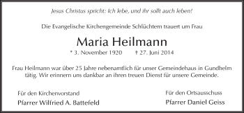 Traueranzeige von Maria Heilmann 