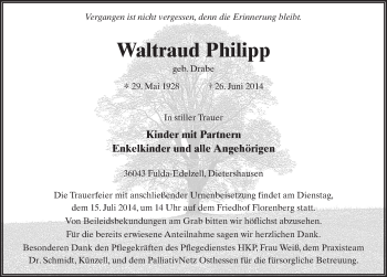 Traueranzeige von Waltraud Philipp 