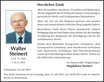 Traueranzeige von Walter Steinert 