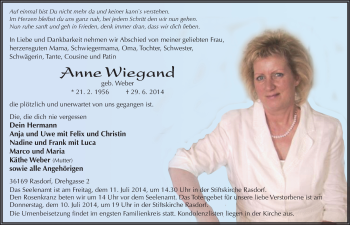 Traueranzeige von Anne Wiegand 