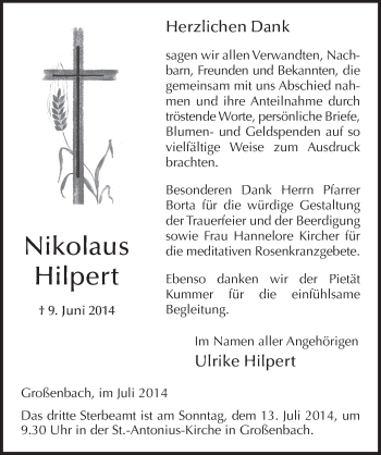 Traueranzeige von Nikolaus Hilpert 
