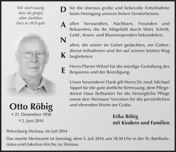 Traueranzeige von Otto Röbig 
