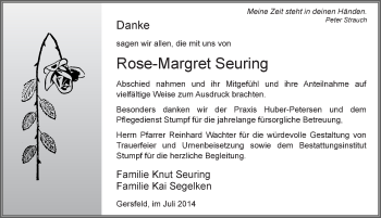 Traueranzeige von Rose-Margret Seuring 