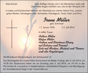 Traueranzeige von Irene Möller 